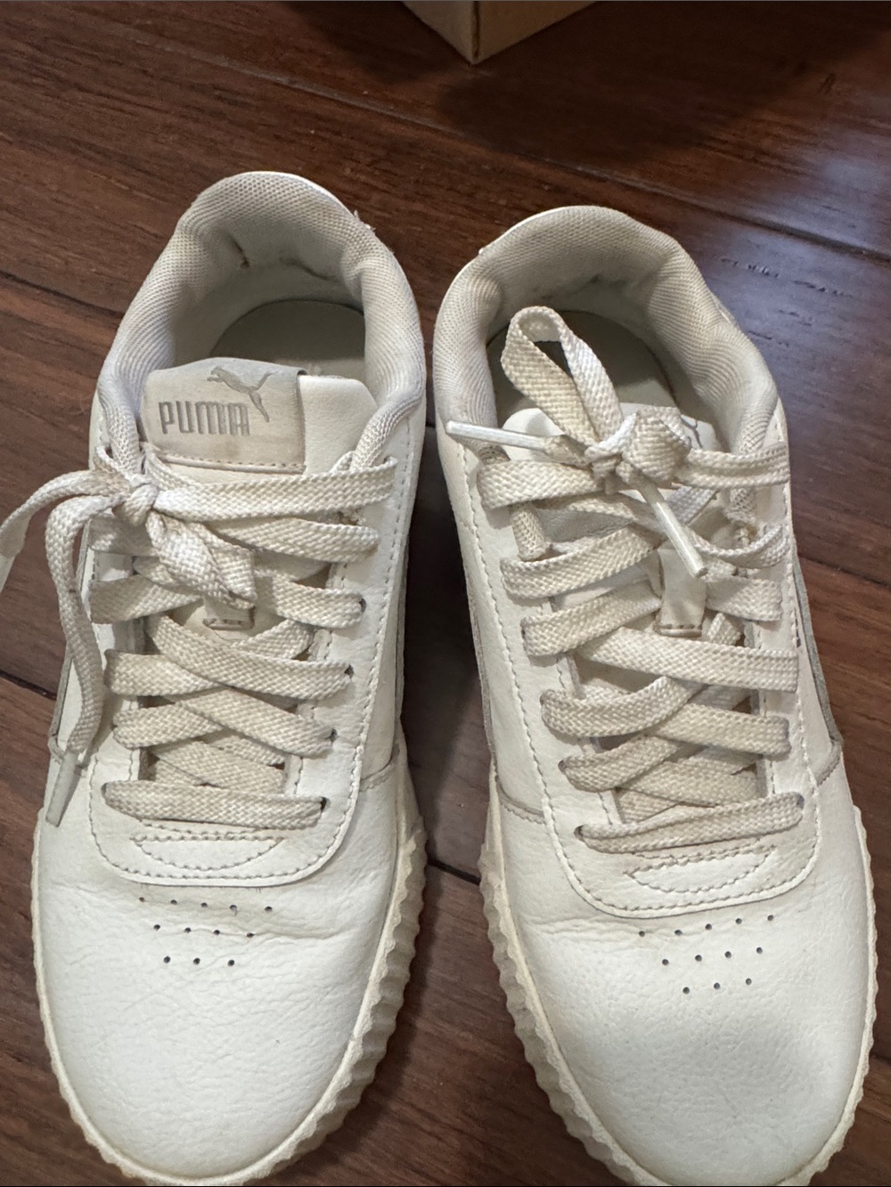 Puma Cream/White Low-Top Lace-Up Sneakers